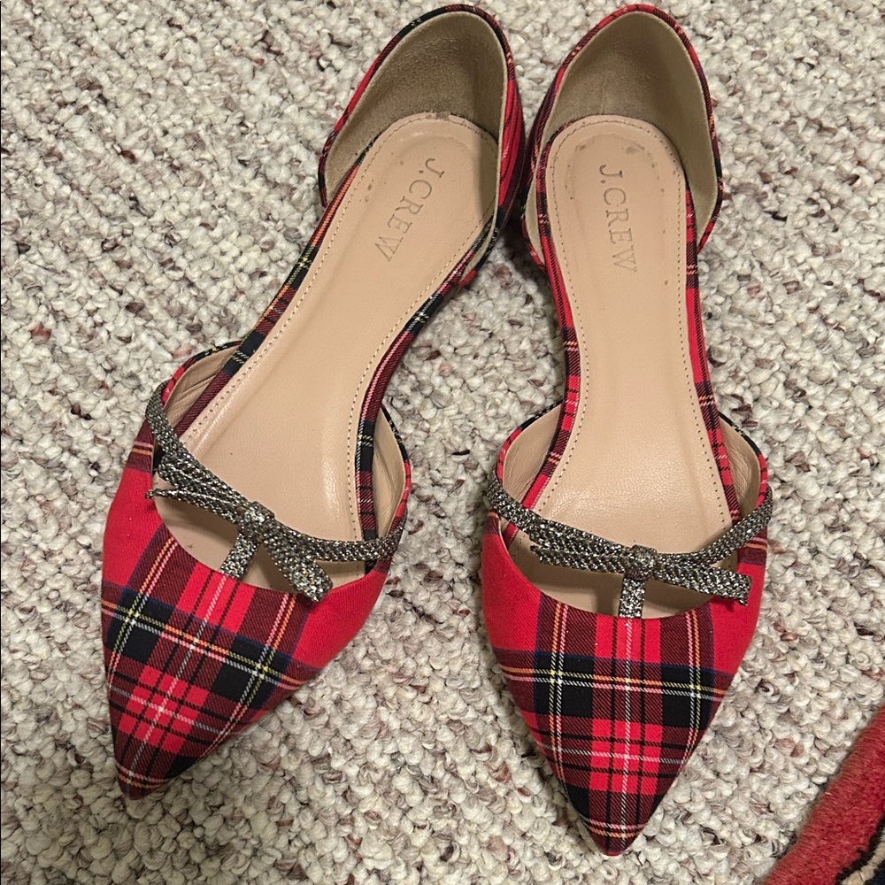 J. Crew Sloan plaid d’orsay flats with bow 6.5